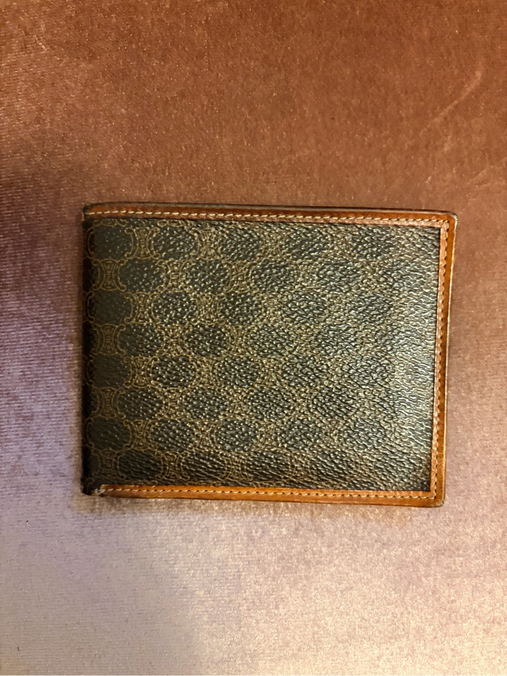 Vintage CELINE Macadam Triomphe Bi-Fold Wallet Brown Coated Canvas Leather Italy